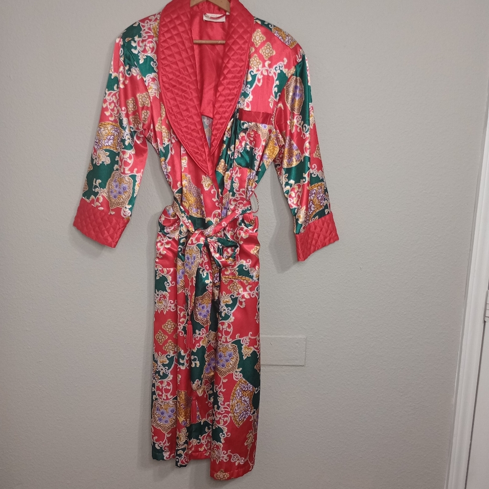 vintage Victoria's Secret gold label Satin Floral Loungewear Maxi Kimono Robe - Picture 2 of 10